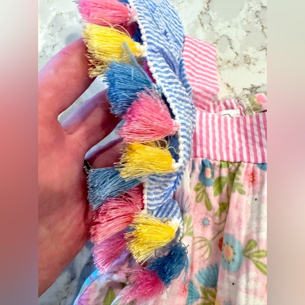 3-6M Mud Pie Pink Striped Floral Baby Dress - Picture 7 of 8